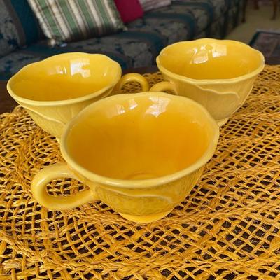 Vintage Metlox Yellow Coffee Cups Lotus Leaf Design