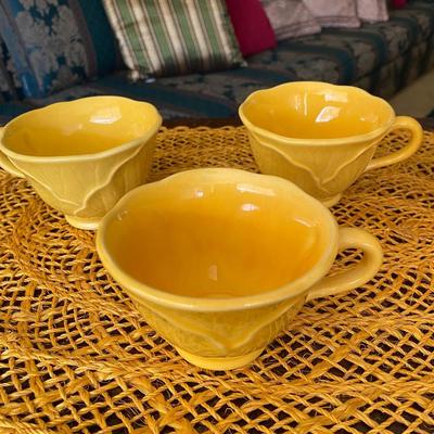 Vintage Metlox Yellow Coffee Cups Lotus Leaf Design
