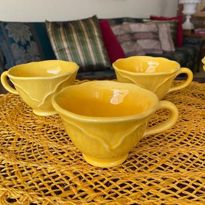 Vintage Metlox Yellow Coffee Cups Lotus Leaf Design