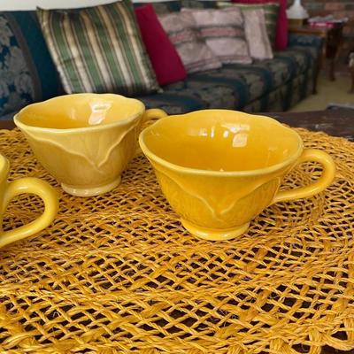 Vintage Metlox Yellow Coffee Cups Lotus Leaf Design