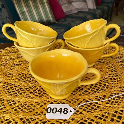 Vintage Metlox Yellow Coffee Cups Lotus Leaf Design