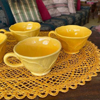 Vintage Metlox Yellow Coffee Cups Lotus Leaf Design