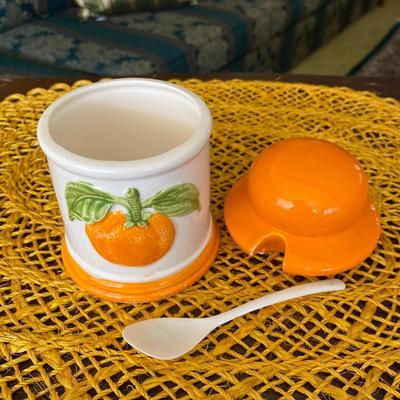 Vintage Sugar Dish with Orange Fruit 