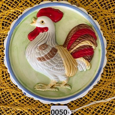 Vintage Ceramic Rooster/Chicken Jello Mold & Wall Art 