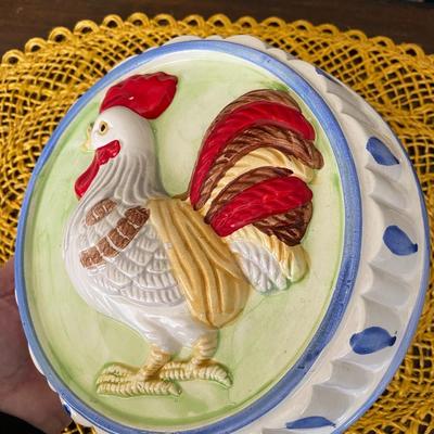 Vintage Ceramic Rooster/Chicken Jello Mold & Wall Art 