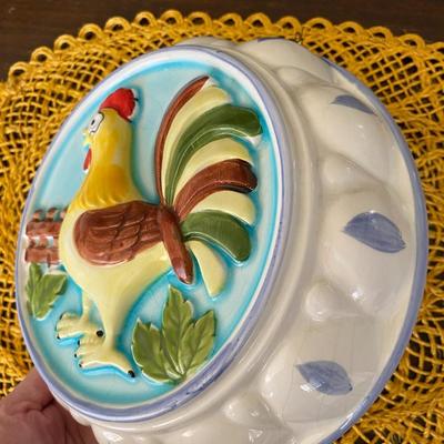 Vintage Ceramic Rooster/Chicken Jello Mold & Wall Art 