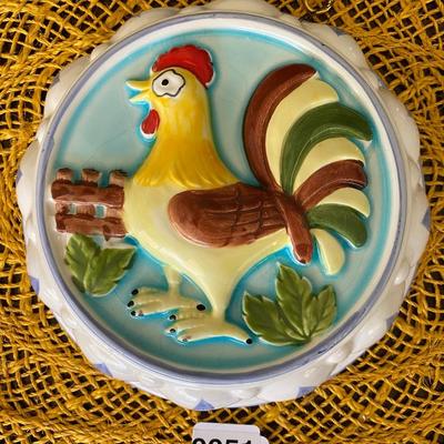 Vintage Ceramic Rooster/Chicken Jello Mold & Wall Art 