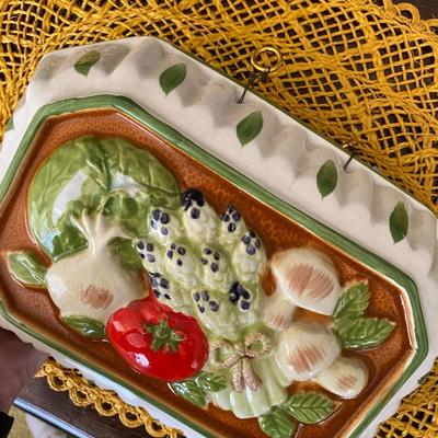 Vintage Ceramic Vegetable Jello Mold & Wall Art