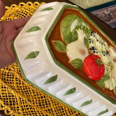 Vintage Ceramic Vegetable Jello Mold & Wall Art