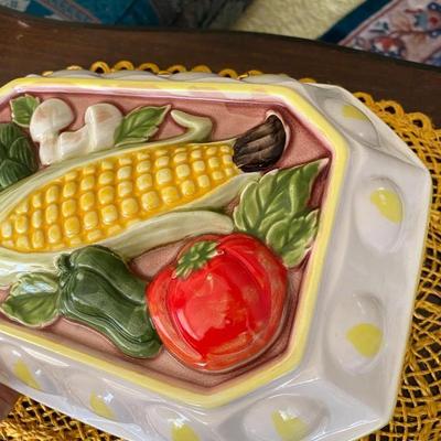 Vintage Ceramic Corn and Vegetable Jello Mold & Wall Art