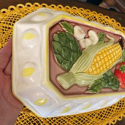 Vintage Ceramic Corn and Vegetable Jello Mold & Wall Art