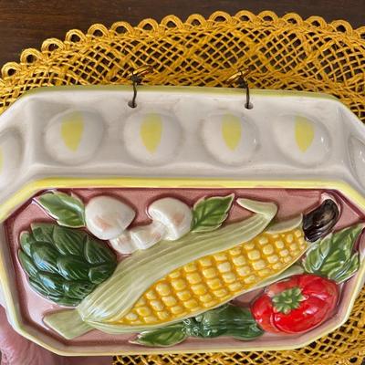 Vintage Ceramic Corn and Vegetable Jello Mold & Wall Art