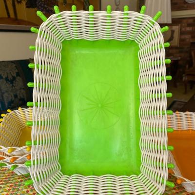 Vintage Neon Colored Plastic Woven Baskets