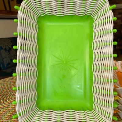 Vintage Neon Colored Plastic Woven Baskets