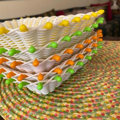 Vintage Neon Colored Plastic Woven Baskets