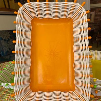 Vintage Neon Colored Plastic Woven Baskets
