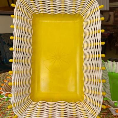 Vintage Neon Colored Plastic Woven Baskets