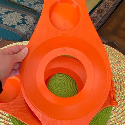 Vintage Orange Plate and Cup Lap Tray