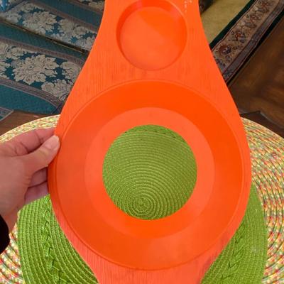Vintage Orange Plate and Cup Lap Tray