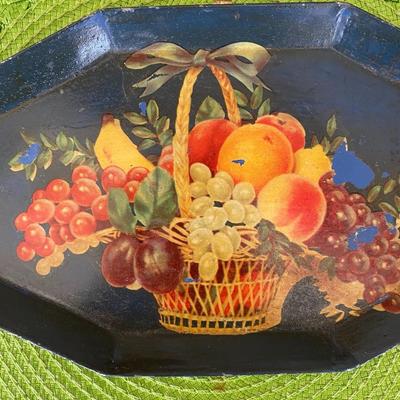 Vintage Metal Tray with Decal Art
