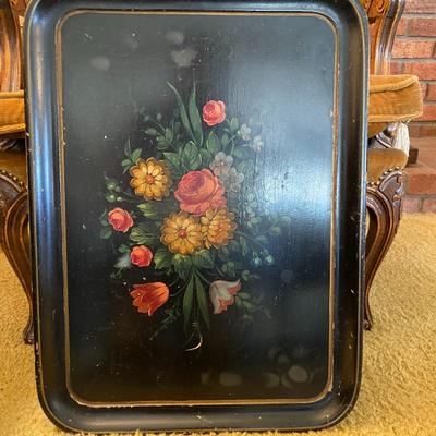 Vintage Hand Painted Wooden Tray and Wall Art