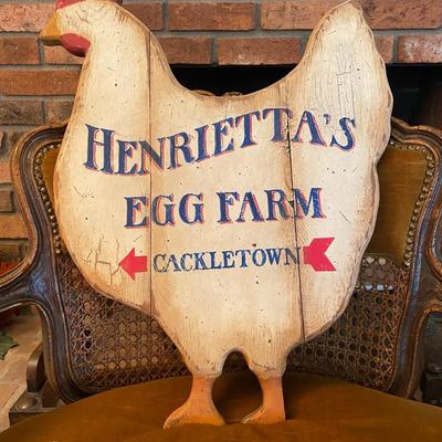 Vintage Chicken Shape Henrietta's Egg Farm Wood Sign