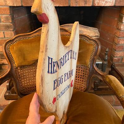 Vintage Chicken Shape Henrietta's Egg Farm Wood Sign