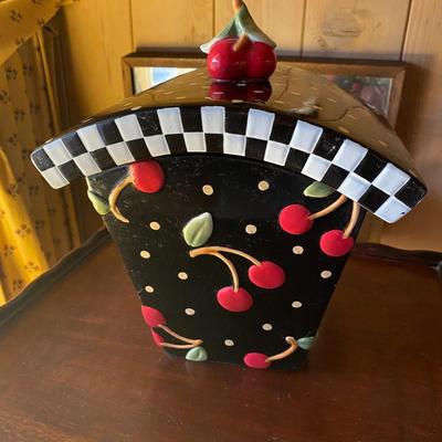 Mary Engelbreit Large Cherrie Cookie Jar Black