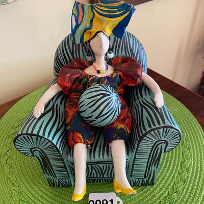Cerri Art Doll Pouppe Millet on Blue Striped Chair