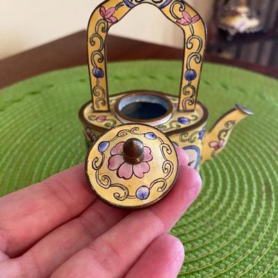 Kelvin Chen Enamel Teapot Yellow with Pink Peonies