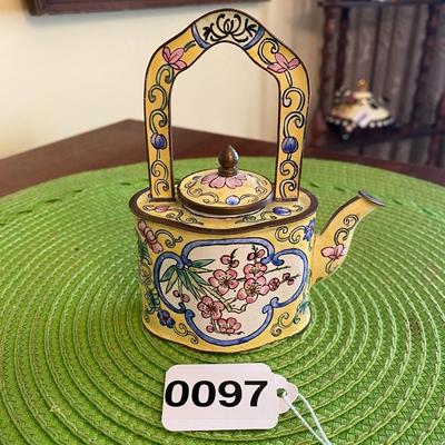 Kelvin Chen Enamel Teapot Yellow with Pink Peonies