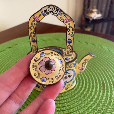 Kelvin Chen Enamel Teapot Yellow with Pink Peonies