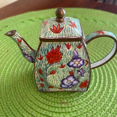 Cloisonne Miniature Teapot Red Ginger and Iris's