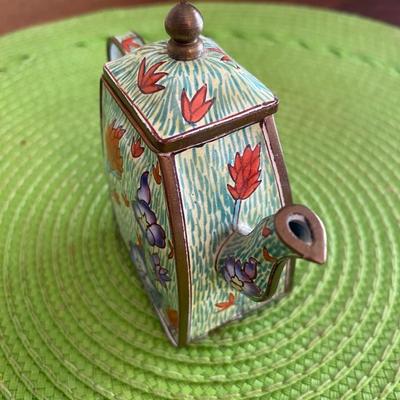 Cloisonne Miniature Teapot Red Ginger and Iris's