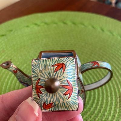 Cloisonne Miniature Teapot Red Ginger and Iris's