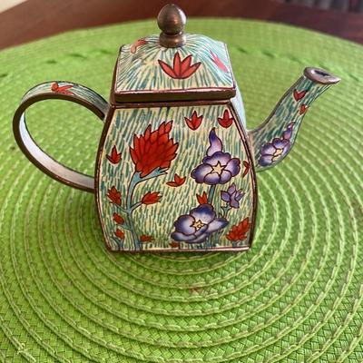 Cloisonne Miniature Teapot Red Ginger and Iris's