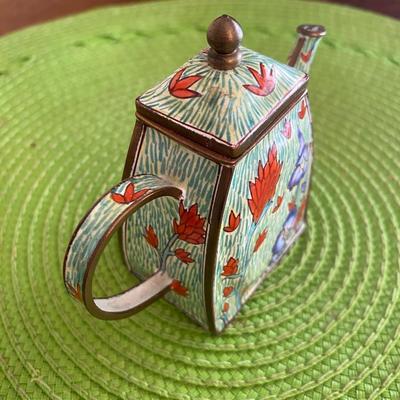 Cloisonne Miniature Teapot Red Ginger and Iris's