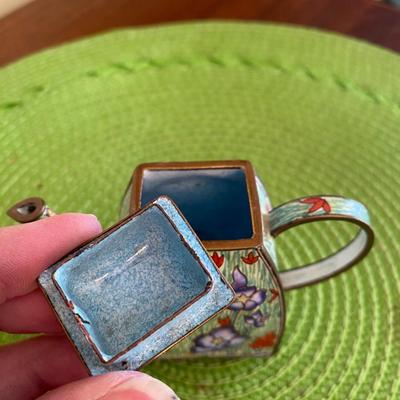 Cloisonne Miniature Teapot Red Ginger and Iris's