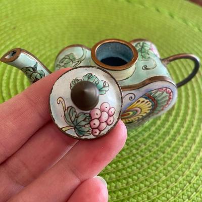 Cloisonne Miniature Heart Shaped Butterfly Teapot 