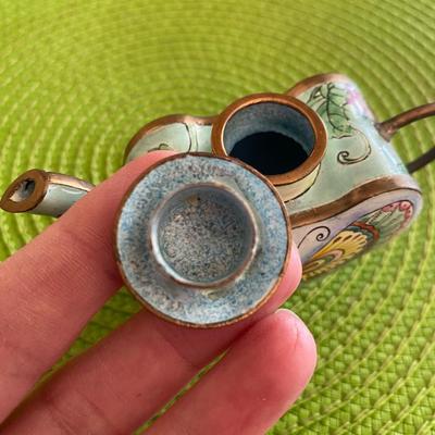 Cloisonne Miniature Heart Shaped Butterfly Teapot 