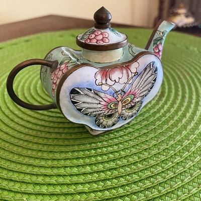 Cloisonne Miniature Heart Shaped Butterfly Teapot 