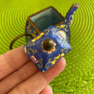 Cloisonne Miniature Teapot Blue with Cherry Blossoms