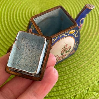 Cloisonne Miniature Teapot Blue with Cherry Blossoms
