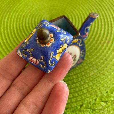 Cloisonne Miniature Teapot Blue with Cherry Blossoms