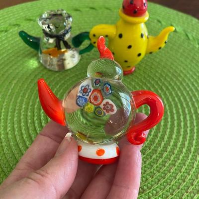 Colorful Miniature Art Glass Teapots Polka dots, Goldfish, and Milifiori OH MY!