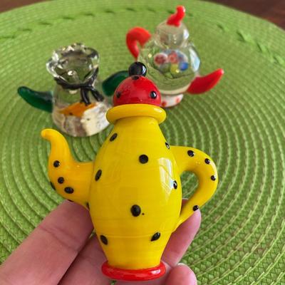 Colorful Miniature Art Glass Teapots Polka dots, Goldfish, and Milifiori OH MY!
