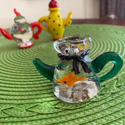 Colorful Miniature Art Glass Teapots Polka dots, Goldfish, and Milifiori OH MY!