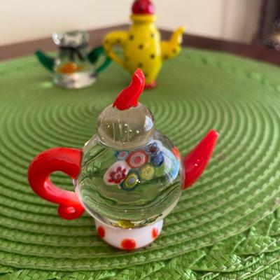 Colorful Miniature Art Glass Teapots Polka dots, Goldfish, and Milifiori OH MY!