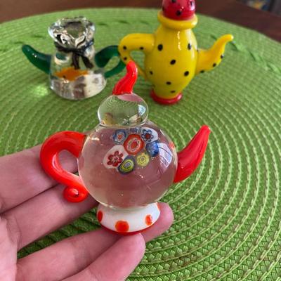 Colorful Miniature Art Glass Teapots Polka dots, Goldfish, and Milifiori OH MY!
