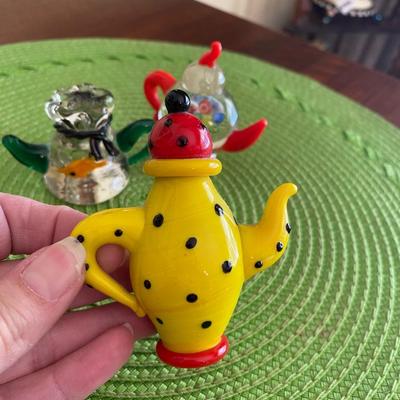 Colorful Miniature Art Glass Teapots Polka dots, Goldfish, and Milifiori OH MY!